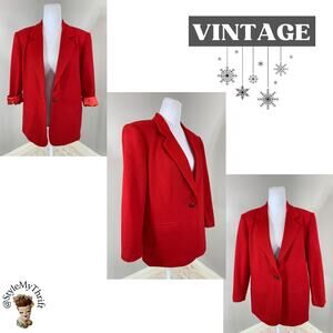 Vintage 90s Red Wool Blazer Fall Winter Christmas Retro Holiday Party Preppy